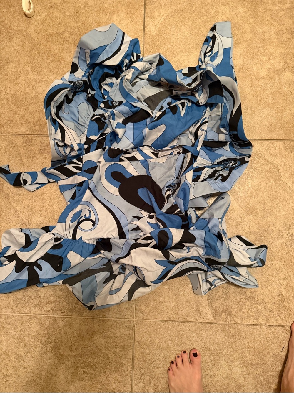 Abstract Blue Print Ruffle Mini Dress - Picture 2 of 2